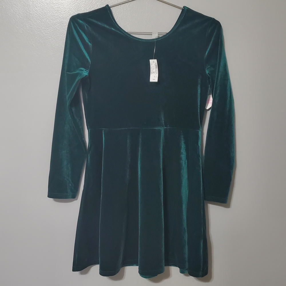 NWT Place Kids Velvet Dress in Rich Green Velour Girls Size 16